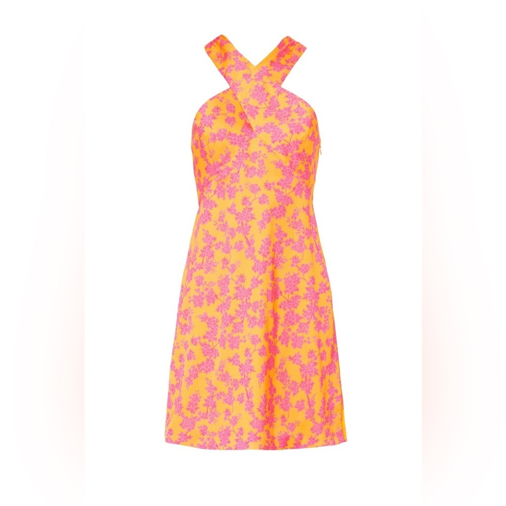 SLATE & WILLOW Crossover Halter Mini Dress in Orange Floral Size xs